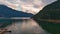 Scenic Ocean Coast and Mountains in Howe Sound. Cloudy Sunset Sky, Fall Season. Howe Sound, BC