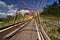 Scenic overlook highway 23 overpass and safety cage lined with locks in the fencing