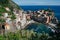 Scenic overview of Vernazza village on bright summer sunny day, Cinque Terre National Park, Unesco world heritage, La Spezia