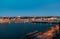 Scenic panorama of the Old Town of Stockholm architecture pier. Gamla Stan