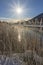 Scenic panorama view of an idyllic landing stage in winter