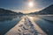 Scenic panorama view of an idyllic landing stage in winter