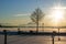 Scenic panorama view of an idyllic landing stage in winter