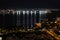 Scenic panoramic aerial San Diego Bay vista at night, California