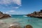 Scenic panoramic Halona Beach cove vista on Oahu, Hawaii