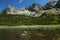 Scenic panoramic view of mountains landscape with a duck on a lake