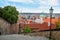 Scenic panoramic view of steps and historical center of Prague, Czech Republic