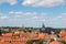 Scenic panoramic view traditional shingle tiled red rooftop old ancient medieval european german small town Quedlinburg