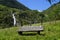 scenic Parcines waterfall in Italian Alps of Rabla region in South Tyrol (Rabla or Rabland, Merano, South Tyrol, Italy)