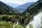 scenic Parcines waterfall in Italian Alps of Rabla region in South Tyrol (Rabla or Rabland, Merano, South Tyrol, Italy)