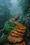 A scenic pathway through a misty forest