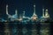 Scenic of petrochemical oil refinery plant shines at night