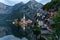 Scenic picture-postcard view of famous historic Hallstatt mountain village with Hallstattersee in the Austrian Alps in mystic