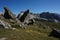 Scenic Pieralongia rocks in puez geisler nature park / dolomites