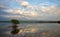 Scenic pond with reflections of the clouds