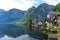 Scenic postcard view of the famous Hallstatt in the Austrian Alps in the summer morning, Salzkammergut district, Austria