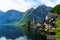 Scenic postcard view of the famous Hallstatt in the Austrian Alps in the summer morning, Salzkammergut district, Austria