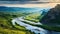 Scenic River View Surrounded By Mountains And Valley