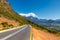 Scenic road at Franschhoek valley with its famous wineries and surrounding mountains