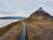 Scenic road in mountains, aerial landscape of beautiful west fjords in Iceland