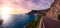 Scenic Road on Rocky Cliffs and Mountain Landscape by the Sea. Amalfi Coast, Positano, Italy.