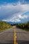 Scenic Road View of Klondike Hwy during a sunny and cloudy day.