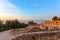 Scenic ruins in the rays of sunset of Grottoes of Catullus, roman villa in Sirmione city, Lake Garda, Italy. Winter time