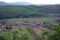 Scenic rural landscape, aerial view on village