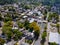 Scenic seasonal landscape from above aerial view of a small town in countryside of Lambertville New Jersey USA on historic city