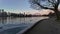 Scenic Seawall, Path and City Scape on Fall Morning. Twilight. Coal Harbour, Stanley Park.