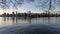 Scenic Seawall, Path and City Scape on Fall Morning. Twilight. Coal Harbour, Stanley Park.