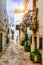 Scenic sight in Locorotondo, Bari Province, Apulia (Puglia), Italy. Characteristic streets in the Locorotondo in Puglia