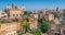 Scenic sight in the Roman Forum, with the Campidoglio Hill, the Vittoriano monument and the Settimio Severo Arch.