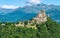 Scenic sight of the Sacra di San Michele Saint Michael`s Abbey. Province of Turin, Piedmont, Italy.