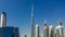 Scenic skyline of Dubai's business bay with skyscrapers at day time timelapse.