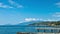 Scenic summer panorama of Black Sea pier .