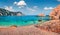 Scenic summer view of Petani Beach. Marvelous morning scene of Cephalonia Island, Greece, Europe. Amazing seascape of Mediterranen