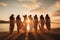 Scenic Sunset: Bridal Party on a Tranquil Beach