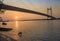 Scenic sunset over the Vidyasagar bridge on river Hooghly.