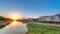 Scenic Sunset Skyline View of Tuscany City, Housing, Buildings and Arno River, Colorful sky, Florence, Italy.