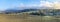 Scenic taunus landscape with village, fields and blue sky with clouds