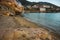 Scenic thermal waterfalls on beach in Loutro Edipsou, Evia, Gr
