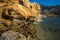 Scenic thermal waterfalls on beach in Loutro Edipsou, Evia, Gr