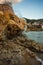 Scenic thermal waterfalls on beach in Loutro Edipsou, Evia, Gr