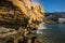 Scenic thermal waterfalls on beach in Loutro Edipsou, Evia, Gr