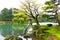 Scenic Traditional Japanese Garden Kenrokuen in Kanazawa, Japan in Summer