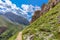 Scenic trail for hiking leading to the top of the Sassongher mountain. Italian Dolomites, Colfosco - Alta Badia.