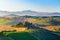 Scenic Tuscany landscape at sunrise, Val d`Orcia, Italy