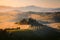 Scenic Tuscany landscape at sunrise, Val d`Orcia, Italy