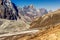 Scenic valley and Himalayan mountains peaks on trek between Tengboche and Lobuche, Nepal